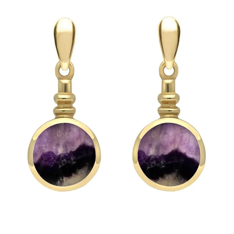 9ct Yellow Gold Blue John Bottle Top Drop Earrings