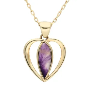 9ct Yellow Gold Blue John Centre Stone Heart Necklace
