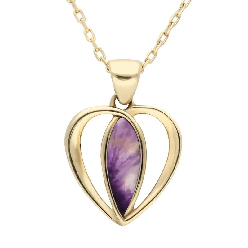 9ct Yellow Gold Blue John Centre Stone Heart Necklace