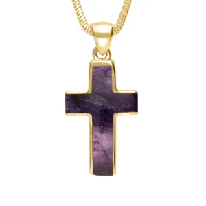 9ct Yellow Gold Blue John Channel Set Cross Necklace