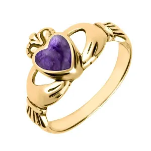 9ct Yellow Gold Blue John Claddagh Set Ring