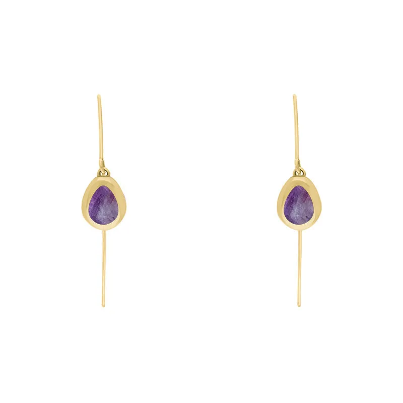 9ct Yellow Gold Blue John Cross Disc Drop Earrings