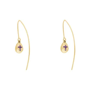 9ct Yellow Gold Blue John Cross Disc Drop Earrings