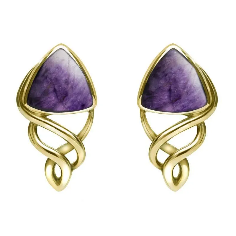 9ct Yellow Gold Blue John Curve Triangle Celtic Stud Earrings