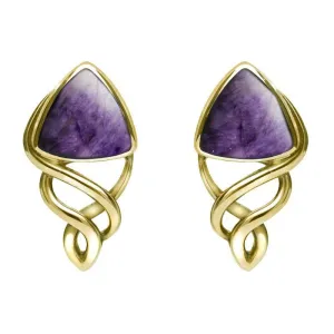 9ct Yellow Gold Blue John Curve Triangle Celtic Stud Earrings