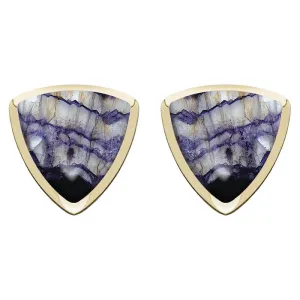 9ct Yellow Gold Blue John Curved Triangle Stud Earrings