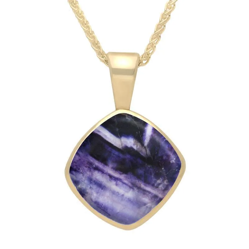 9ct Yellow Gold Blue John Cushion Shaped Necklace