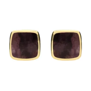 9ct Yellow Gold Blue John Cushion Stud Earrings