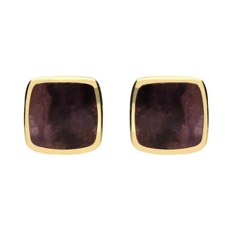 9ct Yellow Gold Blue John Cushion Stud Earrings