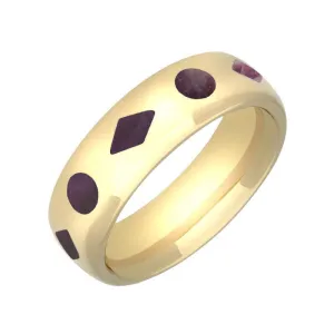 9ct Yellow Gold Blue John Diamond and Dot Pattern 8mm Wedding Band Ring