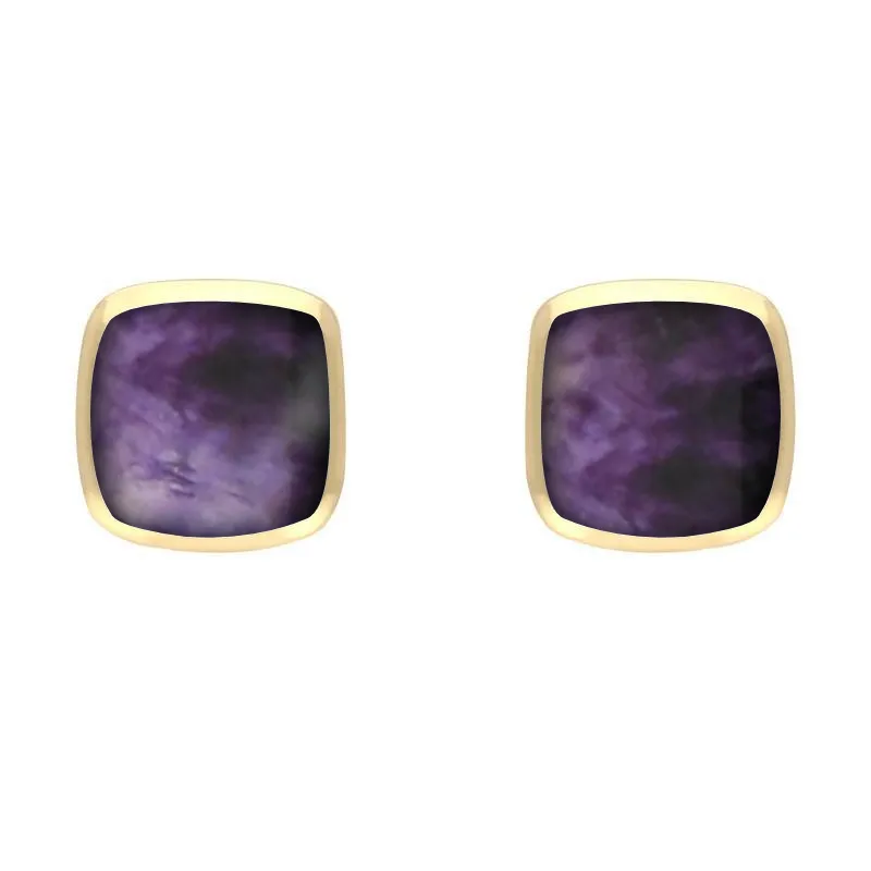 9ct Yellow Gold Blue John Dinky Cushion Stud Earrings