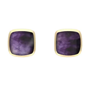 9ct Yellow Gold Blue John Dinky Cushion Stud Earrings