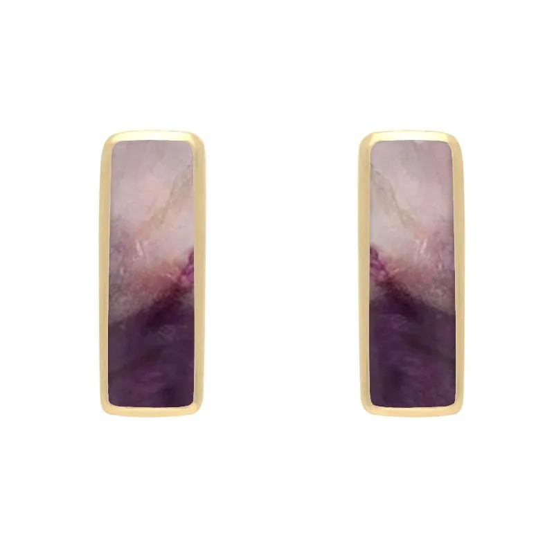 9ct Yellow Gold Blue John Dinky Oblong Stud Earrings