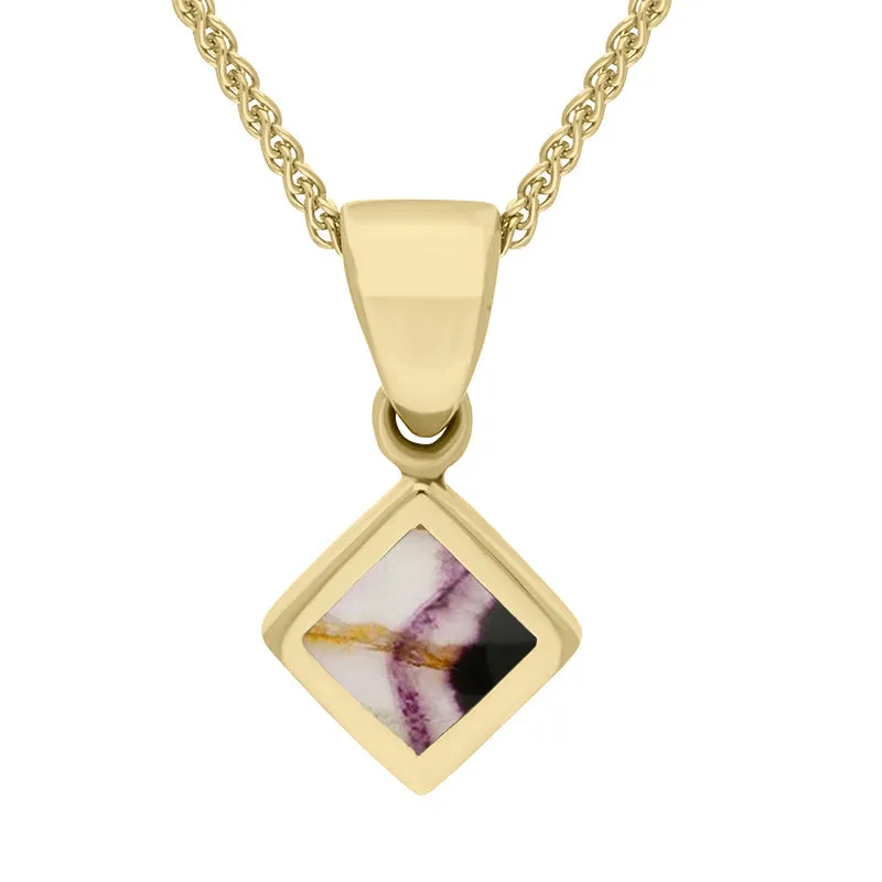 9ct Yellow Gold Blue John Dinky Square Necklace