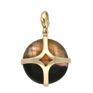 9ct Yellow Gold Blue John Disc Open Cross Large Charm D