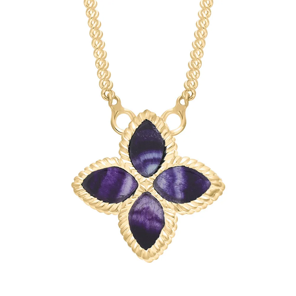 9ct Yellow Gold Blue John eden Small Marquise Flower Necklace