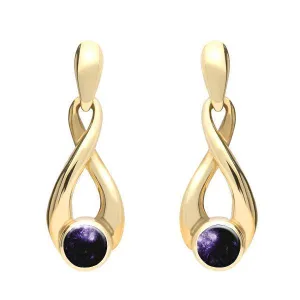 9ct Yellow Gold Blue John Eternity Loop Drop Earrings