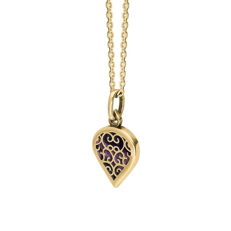 9ct Yellow Gold Blue John Flore Filigree Small Heart Necklace