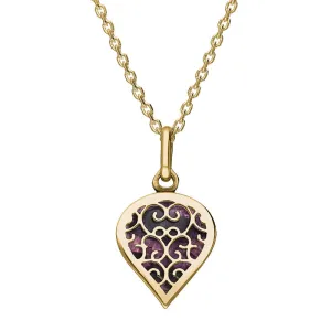 9ct Yellow Gold Blue John Flore Filigree Small Heart Necklace