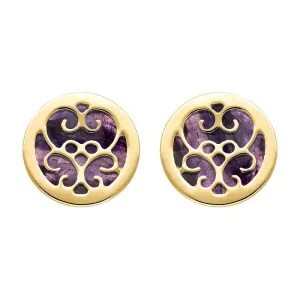 9ct Yellow Gold Blue John Flore Filigree Stud Earrings