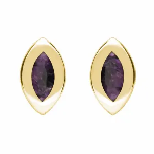 9ct Yellow Gold Blue John Framed Marquise Stud Earrings