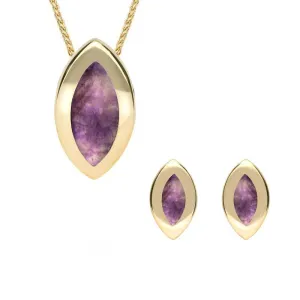 9ct Yellow Gold Blue John Framed Marquise Two Piece Set
