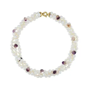 9ct Yellow Gold Blue John Freshwater Pearl Necklace D