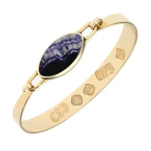 9ct Yellow Gold Blue John Hallmark Wide Oval Bangle