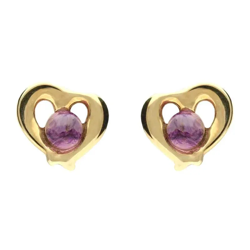 9ct Yellow Gold Blue John Heart Outline Stud Earrings