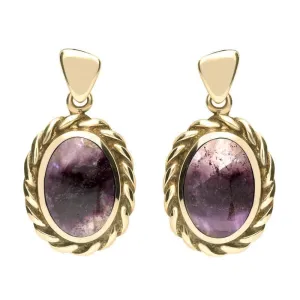 9ct Yellow Gold Blue John Heavy Rope Drop Earrings