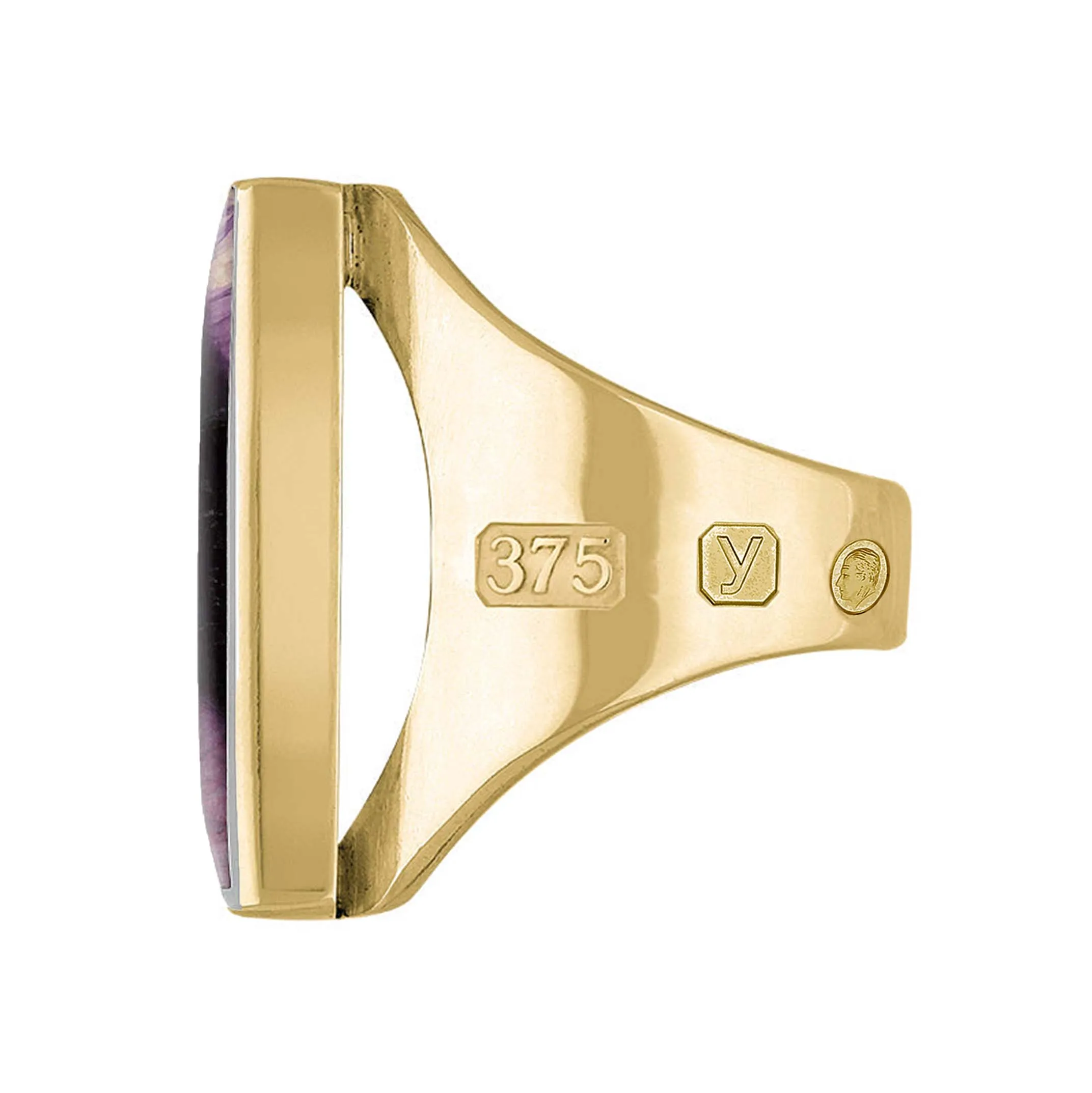 9ct Yellow Gold Blue John King's Coronation Hallmark Medium Oblong Ring D