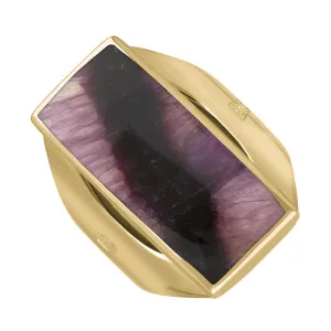9ct Yellow Gold Blue John King's Coronation Hallmark Medium Oblong Ring D