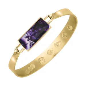 9ct Yellow Gold Blue John King's Coronation Hallmark Wide Oblong Bangle D