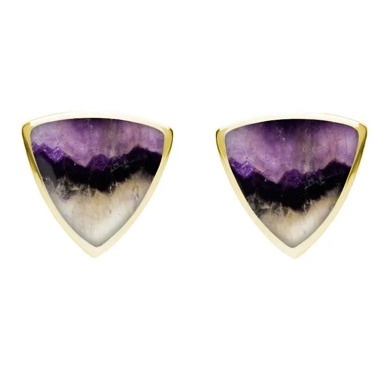 9ct Yellow Gold Blue John Large Curved Triangle Stud Earrings