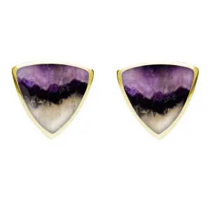 9ct Yellow Gold Blue John Large Curved Triangle Stud Earrings