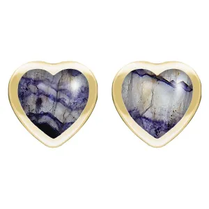 9ct Yellow Gold Blue John Large Framed Heart Stud Earrings