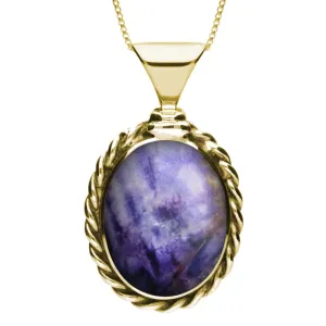 9ct Yellow Gold Blue John Large Oval Rope Edge Necklace