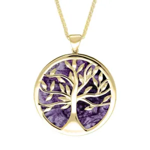 9ct Yellow Gold Blue John Large Round Tree of Life Necklace