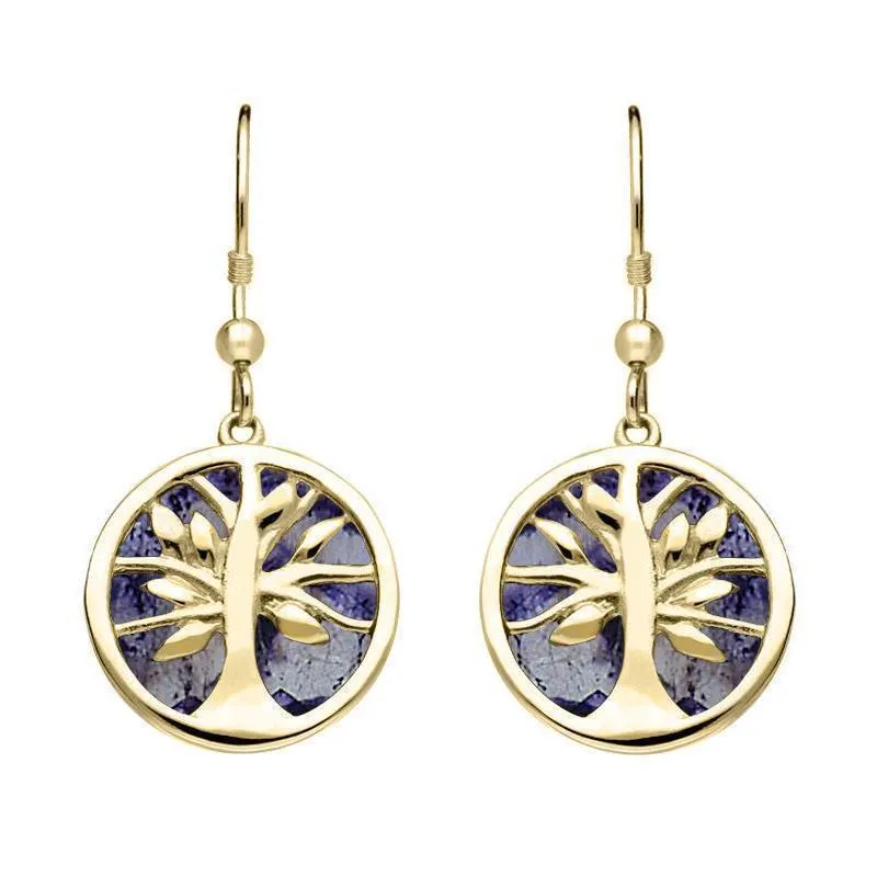 9ct Yellow Gold Blue John Large Round Tree of Life Two Piece Set