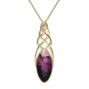 9ct Yellow Gold Blue John Long Marquise Celtic Necklace