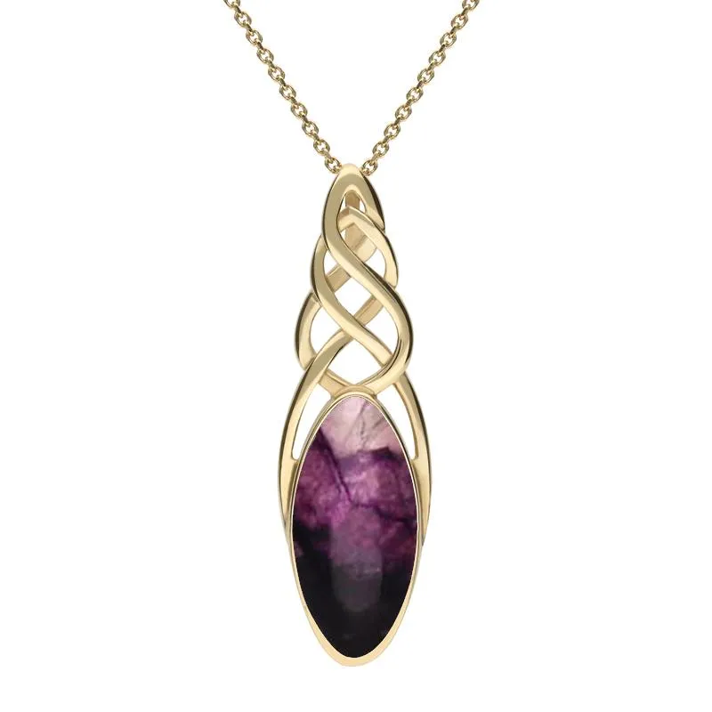 9ct Yellow Gold Blue John Long Marquise Celtic Necklace