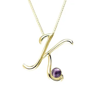 9ct Yellow Gold Blue John Love Letters Initial K Necklace