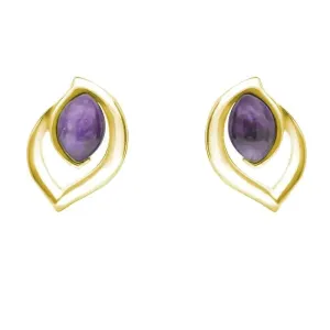 9ct Yellow Gold Blue John Marquise Flame Stud Earrings