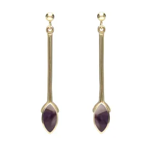 9ct Yellow Gold Blue John Marquise Long Drop Earrings