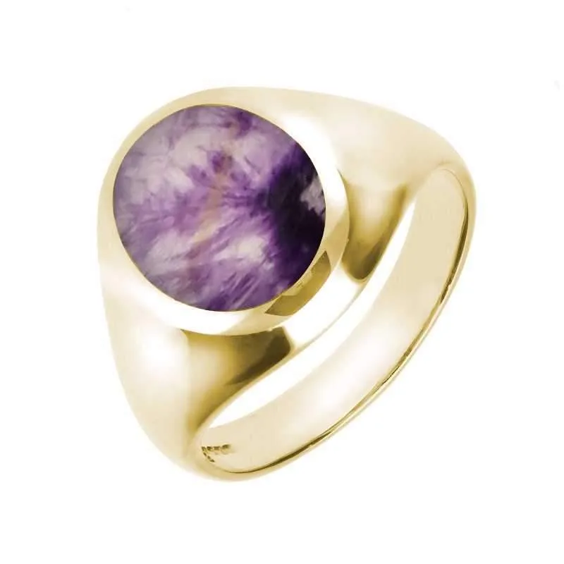 9ct Yellow Gold Blue John Medium Oval Signet Ring