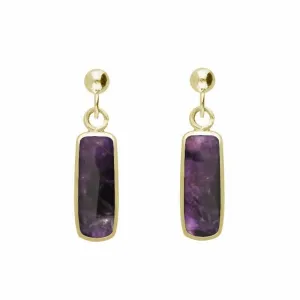9ct Yellow Gold Blue John Oblong Drop Earrings