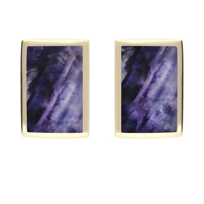 9ct Yellow Gold Blue John Oblong Stud Earrings