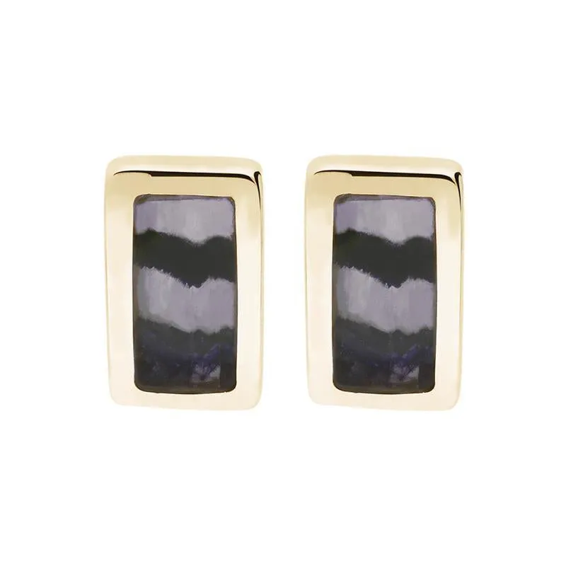 9ct Yellow Gold Blue John Oblong Stud Earrings