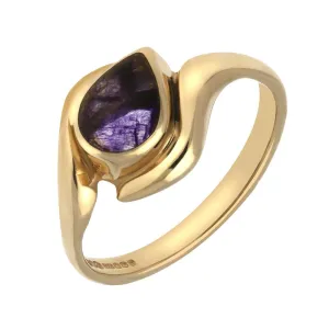 9ct Yellow Gold Blue John Offset Pear Ring