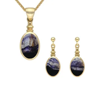9ct Yellow Gold Blue John Oval Bottle Top Two Piece Set